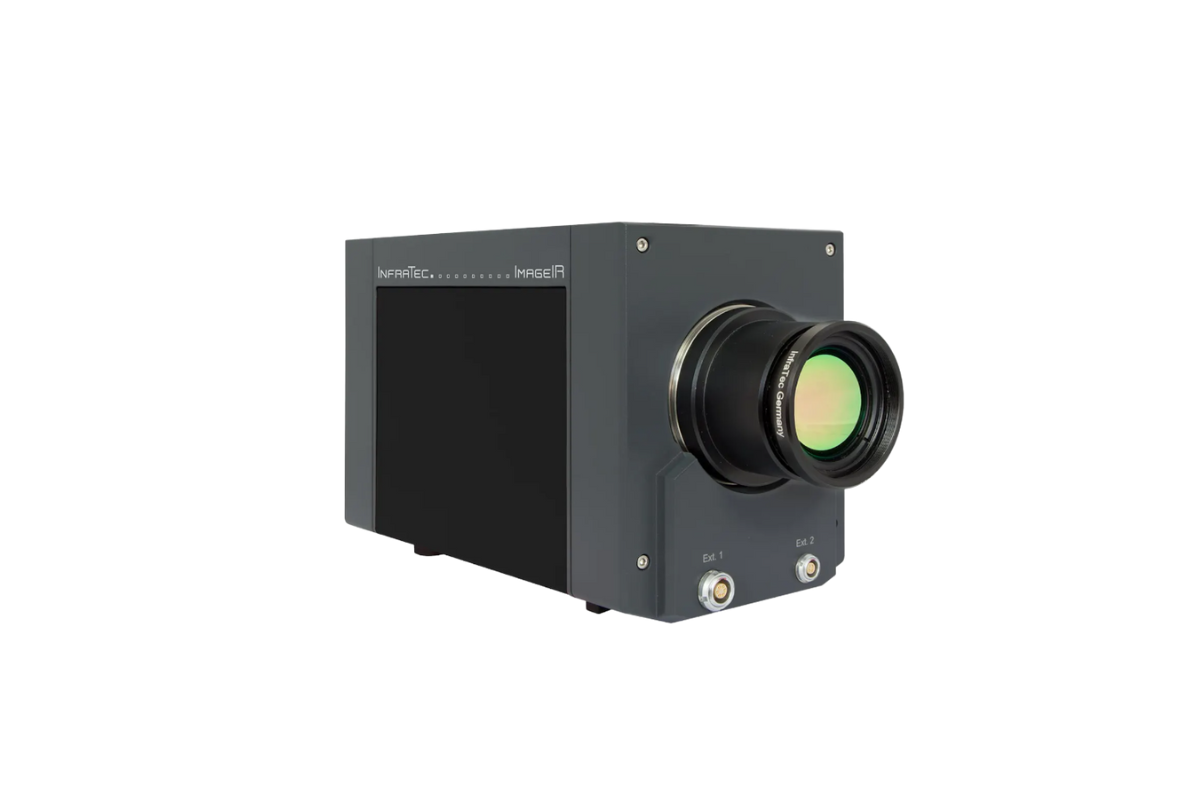 InfraTec ImageiR 7300 black camera side view with mounted objective lens