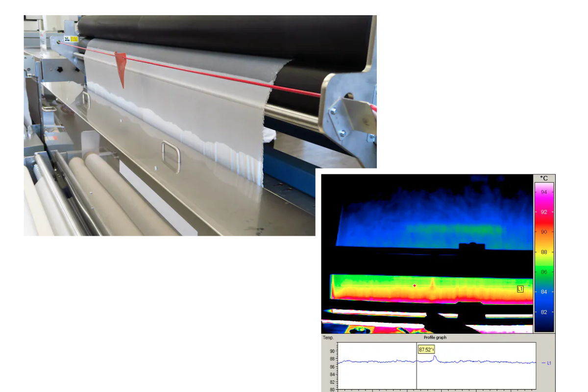 RGB mage of thin film in industrial inspection and corresponding IR image showing hotspot detection