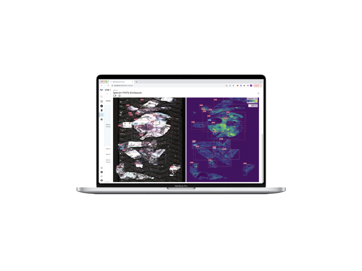 Laptop showing deployed metaspectral fusion model performing real-time detection and analysis