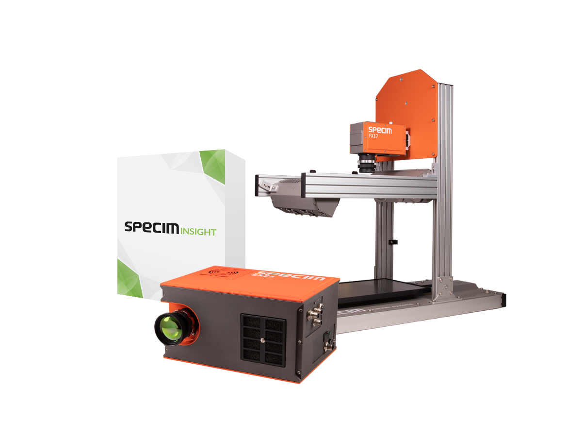 Specim labscanner 40 x 20 with mounted dual halogen illumination and FX17 camera, Specim SX25 and SpecimINSIGHT software