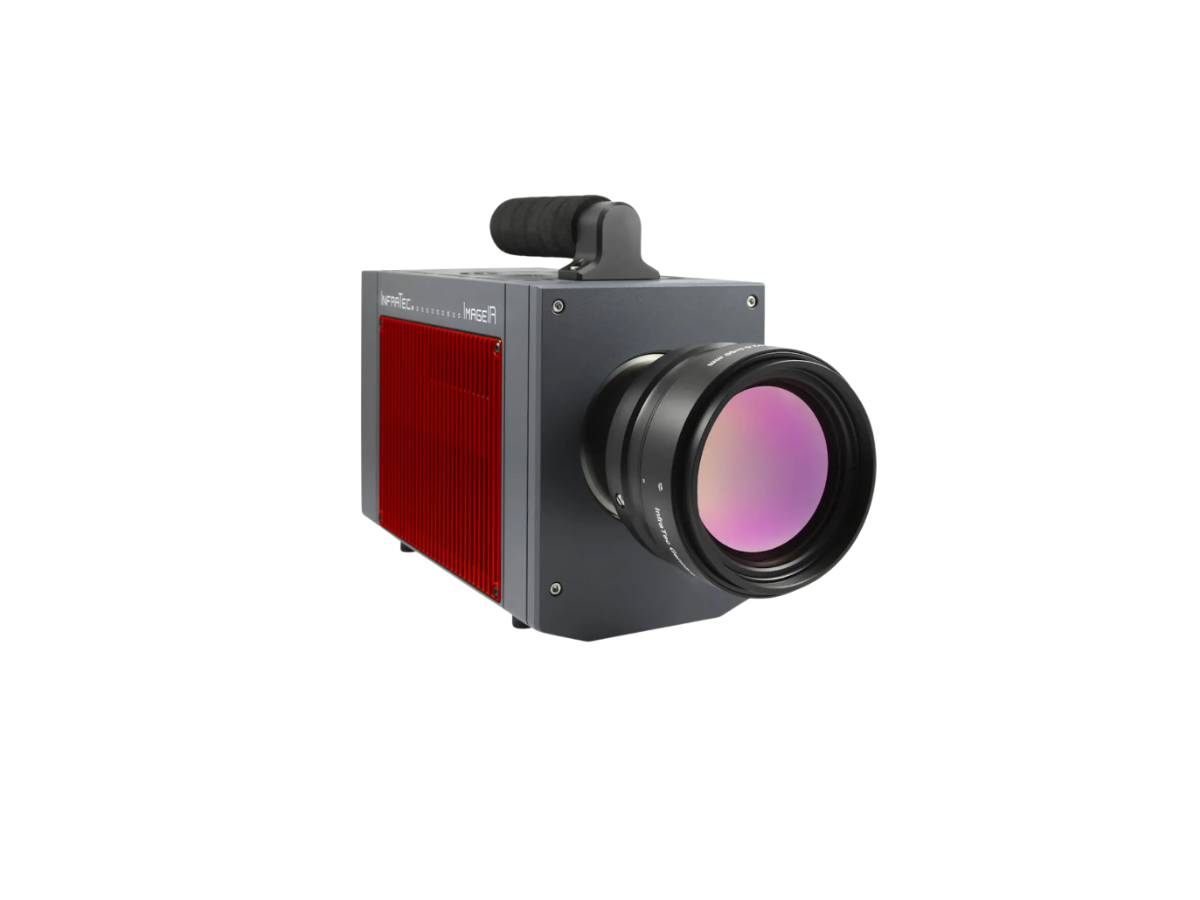 InfraTec ImageIR 10300 camera with mounted objective lens, side view