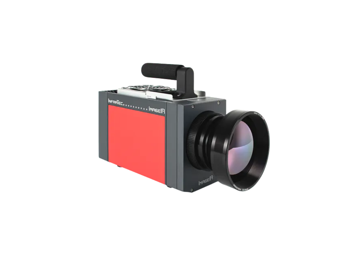 InfraTec ImageIR 9800 infrared camera with lens, side view