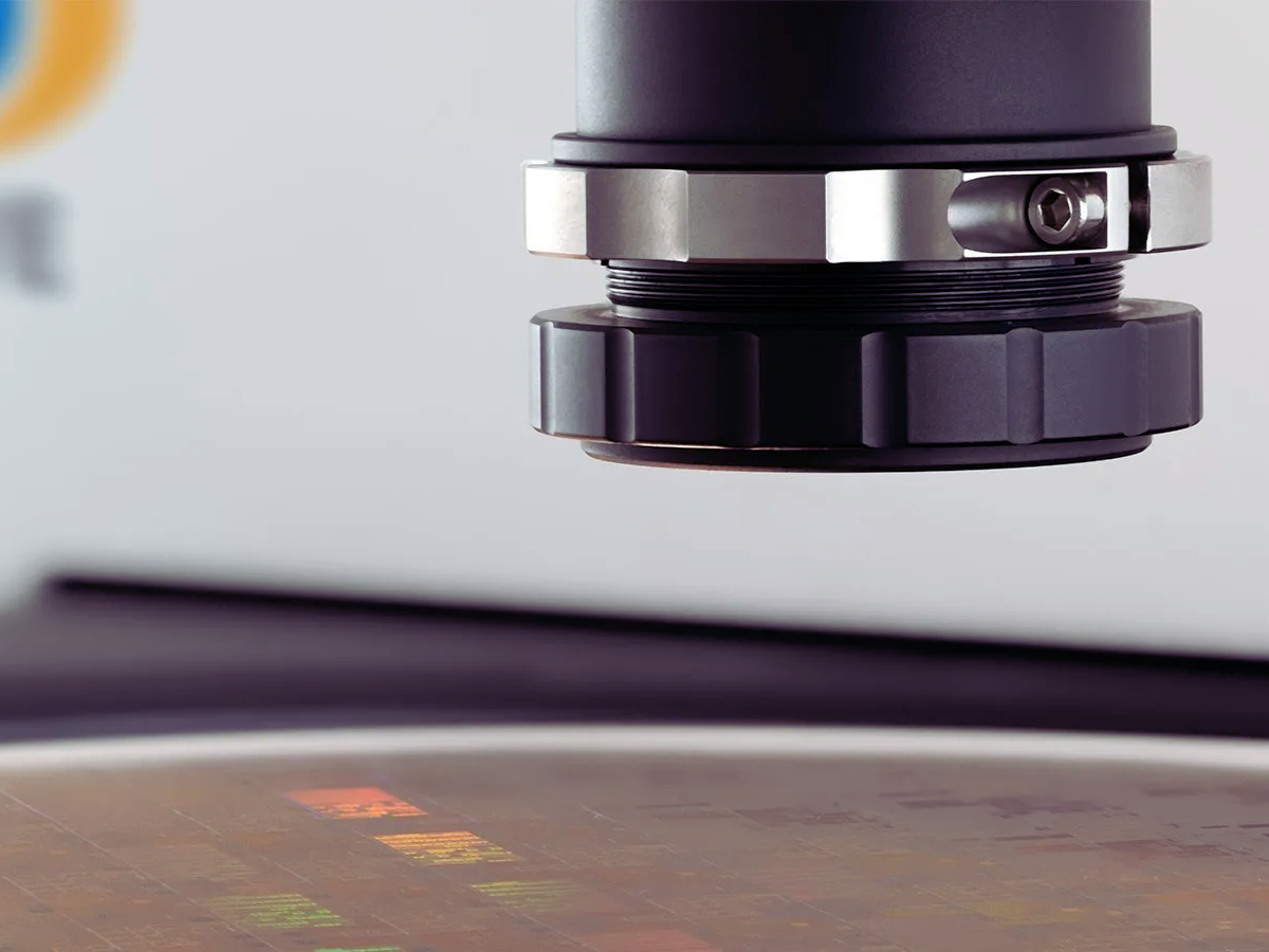Hyperspectral camera above semiconductor wafers inspecting during production