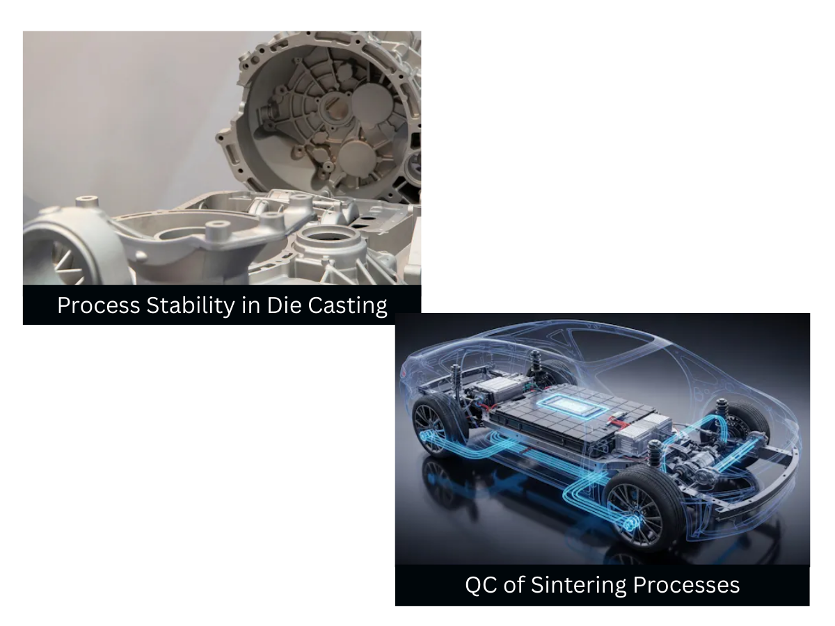Die casting machinery and image of vehicle demonstrating monitoring of sintering processes
