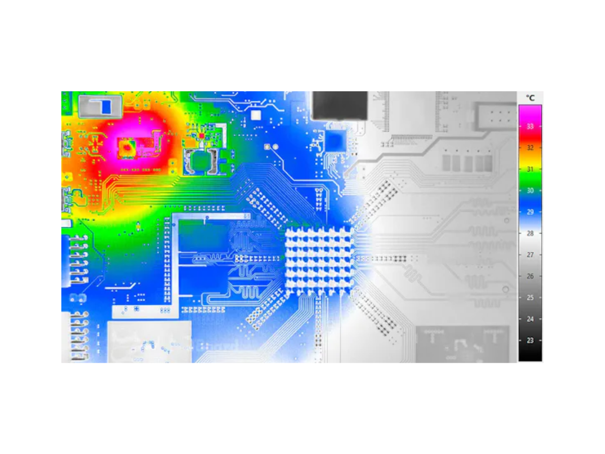 Thermal image of electronics board showing hot spot