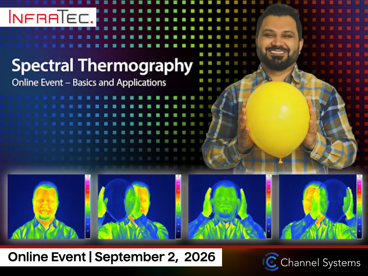 Man holding balloon with several spectral IR frames shown.