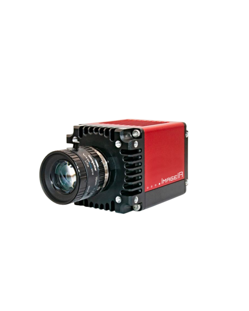 InfraTec ImageIR SWIR camera front side view with mounted objective lens