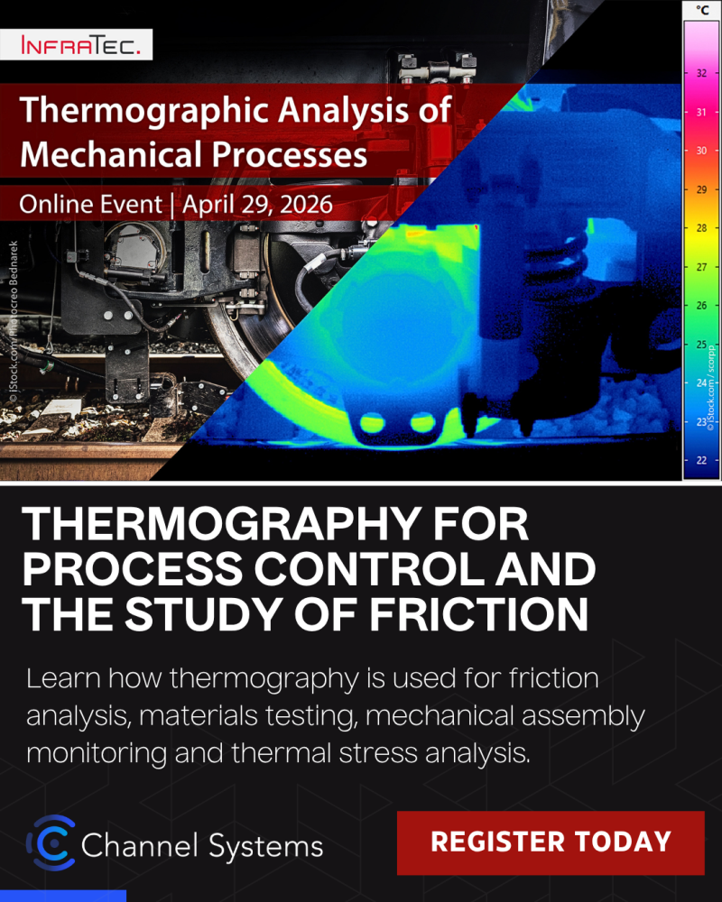 Thermal imaging image beside mechanical assembly showing differences in heat