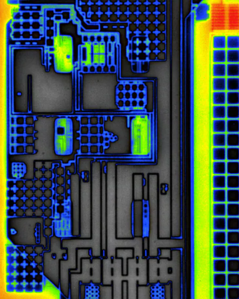 Close up IR image of electronics board components